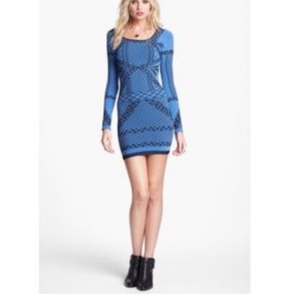 Free People Art Deco Bodycon Dress Dutch Blue NWT